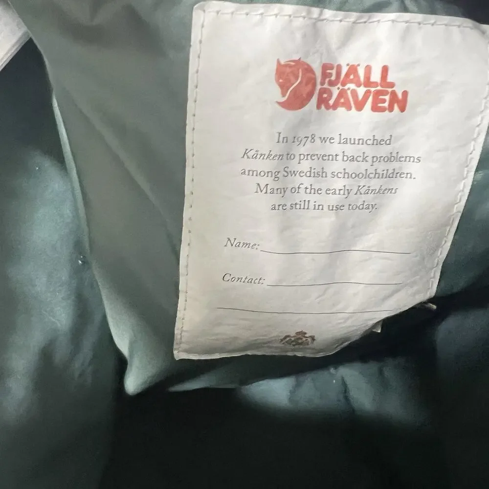 Fjallraven Kanken Classic Canvas Backpack Green 16L Orange Straps Handles Hiking